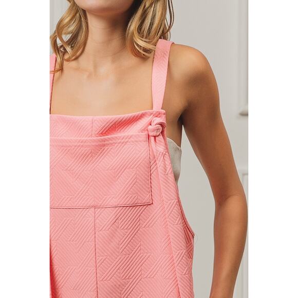BiBi Texured Jacquard Side Pockets Sleeveless Relaxed Fit Romper | Blush Pink - Picture 11 of 11